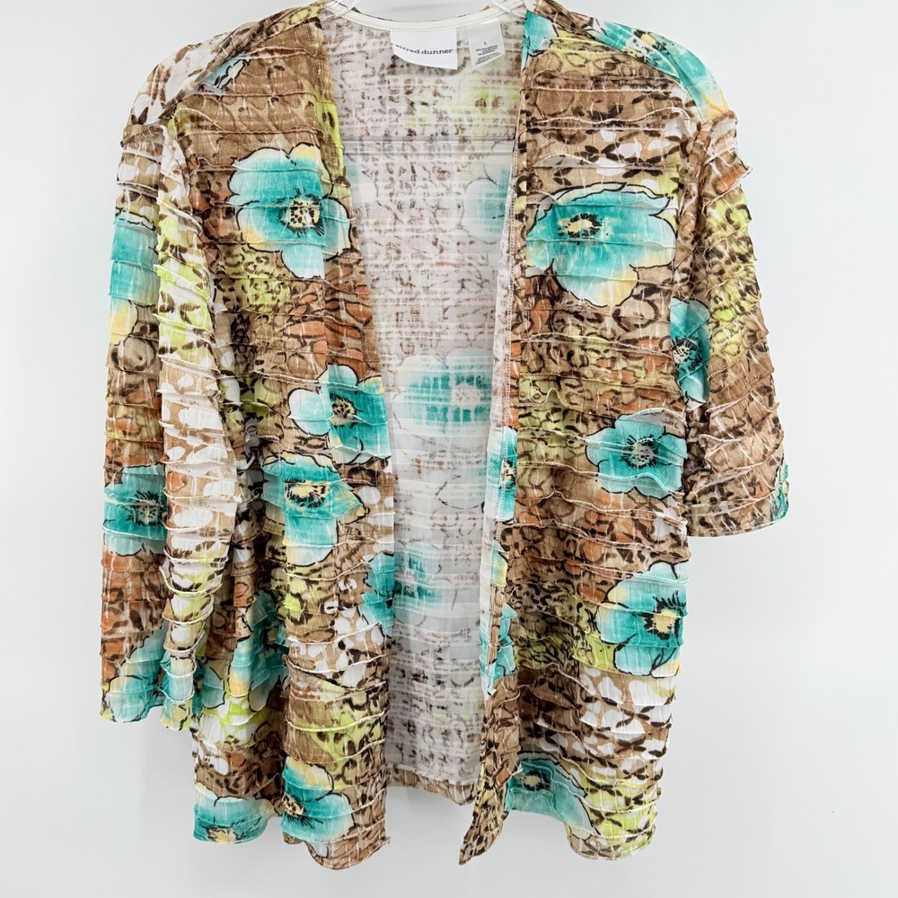 Alfred Dunner Women Floral Print Textured Kimono Cardigan Top